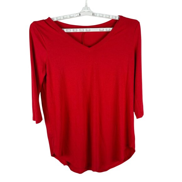 Red V-Neck 3/4 Sleeve Top XL 55% Polyester 40% Rayon 5% Spandex - Picture 1 of 4